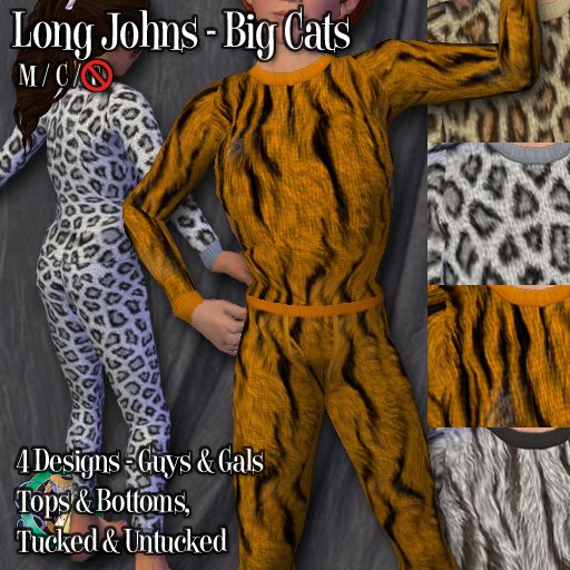 Second Life Marketplace R(S)W Kid's Long Johns Big Cats